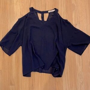 Sheer navy open shoulder blouse